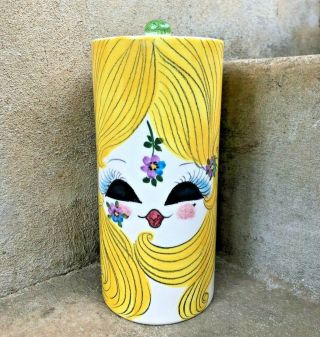 Mid Century Vintage Hand - Painted Girl 9 " Canister Jar Made In Italy