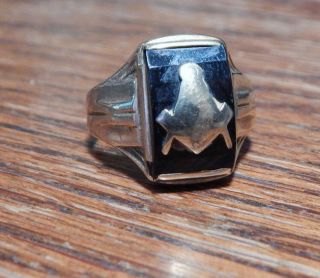 Vintage 10K Gold Black Onyx Freemasons Masonic Symbol Ring Sz 9 6