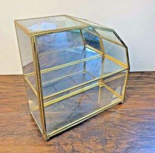 Vintage Brass Glass Mirrored Display Case Table Top Wall Shelf Cabinet 9.  25 "