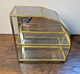 Vintage Brass Glass Mirrored Display Case Table Top Wall Shelf Cabinet 9.  25 