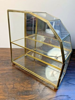 Vintage Brass Glass Mirrored Display Case Table Top Wall Shelf Cabinet 9.  25 