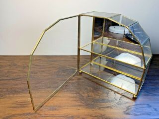 Vintage Brass Glass Mirrored Display Case Table Top Wall Shelf Cabinet 9.  25 