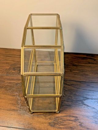 Vintage Brass Glass Mirrored Display Case Table Top Wall Shelf Cabinet 9.  25 