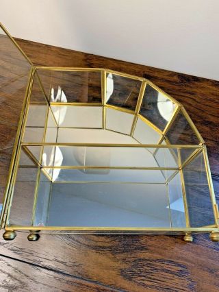 Vintage Brass Glass Mirrored Display Case Table Top Wall Shelf Cabinet 9.  25 