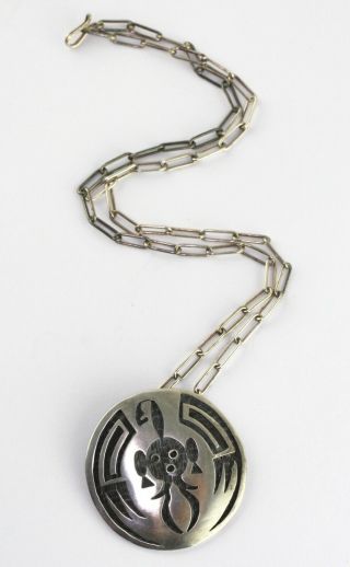 Vtg Hopi Sterling Silver Overlay Mudhead Kachina Signed Handmade Chain Necklace