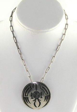 VTG Hopi Sterling Silver Overlay Mudhead Kachina Signed Handmade Chain Necklace 2