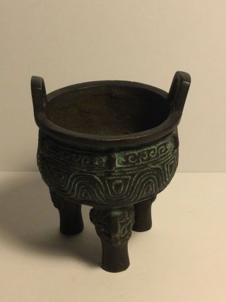 Antique Chinese Ding Ware Ritual Bronze Tripod Censor Vessel