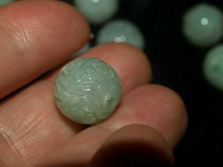One Carved Chinese Bead Green Jadeite Jade Double Shou Round 12mm