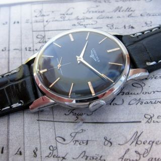 Vintage Longines Mens Watch Swiss Made 1960s Black Dial,  17 Jewels Calibre: 30l