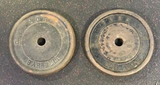York Barbell 12 1/2 Lb ‘wide Letter’ Standard Weight Plates Vintage 1 Pair