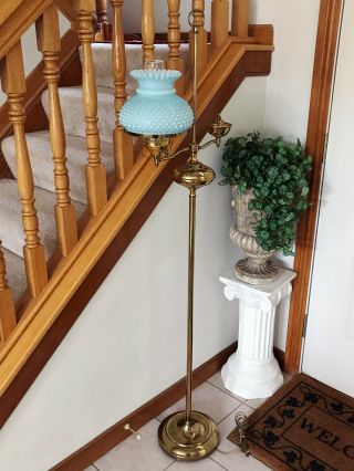 Vintage Antique Polished Brass Hurricane Student Floor Lamp