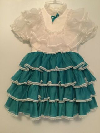 Vintage Childrens Size 6 Reg.  Lilo Of California Green W/white Occasion Dress