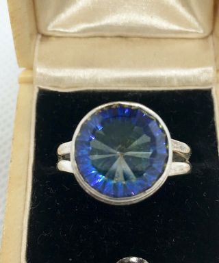 5ct Color Change Alexandrite & Sterling Silver Ring Modernist Vintage Jewelry