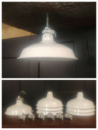 Vintage White Porcelain Enamel Light Fixture 14 " Rewired Industrial Gas Station