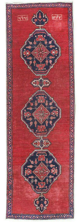 Antique Geometric Red Turkish Handmade Wool Area Rug Vintage Bedroom Runner Rugs