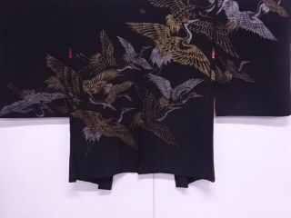 70153 Japanese Kimono / Vintage Haori / Woven Cranes With Single Crest