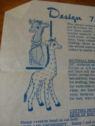 Vintage 50s Mail Order Pattern Jewelry Giraffe - Stuffed " Toy " 7012 - Approx 29 " Tall