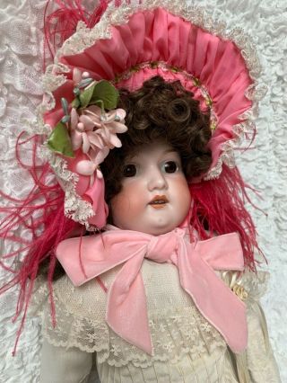 Antique German Armand Marseille 23” Doll 370 Bisque Head Leather Body Guc