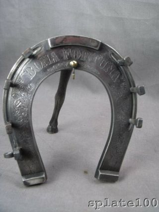 Rare Victorian Silver Plate Figural Horseshoe Pocket Watch And Ring Stand