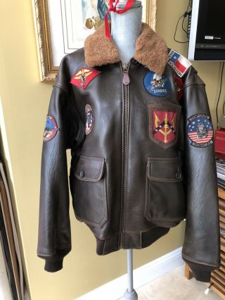Top Gun Us Navy G - 1 Flight Bomber Leather Jacket Vntg 1980 - Xl