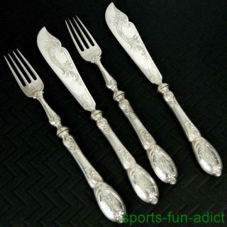 4pc Antique Gerbruder Friedlander 800 Silver Fish Fork & Knife Set :