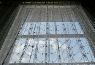 Vintage Lace & Gossamer Tulle Curtain Panel.  Pinch Pleats.  Weighted Hem.  98 " H