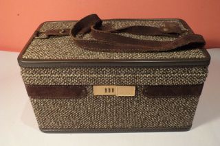 Vintage Hartmann Tweed And Suede Train Case Overnight Cosmetic Luggage Combo