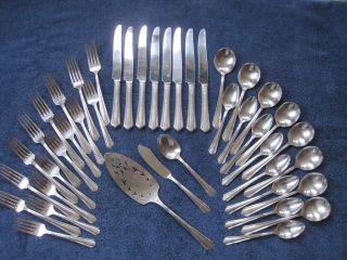 1934 Malibu 43pc 8 Pl Wm Rogers Oneida Art Deco Silverplate Flatware Silverware