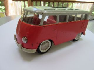 Vintage Buddy L Volkswagen Bus Toy Van 23 Window Orange Vw Pressed Steel Parts