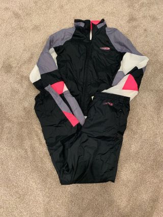 Vintage Nike Black / White / Pink Track Suit / Sweat Suit Size L Rare Grey Tag