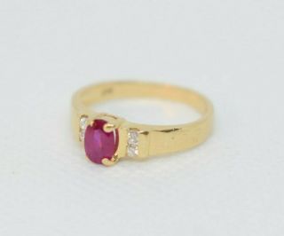 Vintage 14k Solid Yellow Gold Ruby Diamond Ring - Size 6.  5