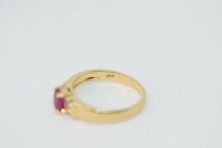 Vintage 14k solid yellow gold ruby diamond ring - Size 6.  5 5