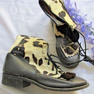 Womens Vtg Larry Mahan Cowskin Tassel Lacers Gypsy Boho Cowboy Western Boots 8
