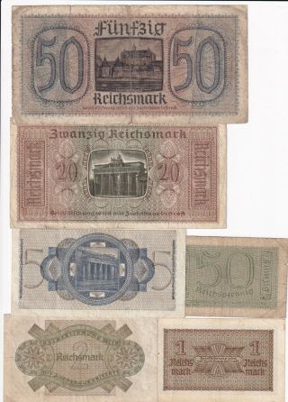 Germany 0,  5 1 2 5 20 50 Reichsmark FULL SET WWII (1940 - 1945) (L27) 2