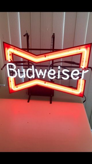 Large Vintage 1991 Budweiser Beer Bow Tie Neon Light Lighted Sign Bowtie