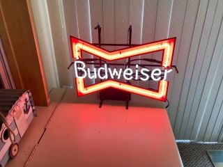 Large Vintage 1991 Budweiser Beer Bow Tie Neon Light Lighted Sign Bowtie 5