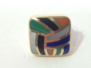 Signed Grossbardt 14k Yg Omega Clip Earrings.  Stone Inlay.  Vintage 2