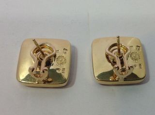 Signed Grossbardt 14k Yg Omega Clip Earrings.  Stone Inlay.  Vintage 5
