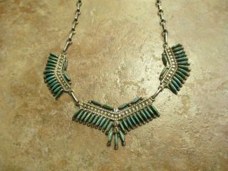 16 " Exquisite Vintage Zuni Sterling Silver Needle Point Turquoise Necklace