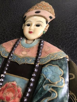 Vintage Mid - century Set/2 Chinese Royalty Wall Plaques Soapstone Painted Emperor 7
