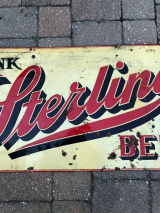Vintage 1940 ' s Sterling Beer Metal Tin Sign Evansville Not Porcelain 3