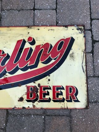 Vintage 1940 ' s Sterling Beer Metal Tin Sign Evansville Not Porcelain 4