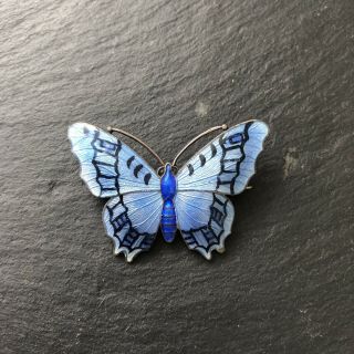 Vintage Sterling Silver & Blue Enamel Butterfly Brooch