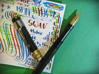 Vtg Swan Mabie Todd Gold Over Feed Flex 14k Nib Eyedropper Fountain Pen Clip