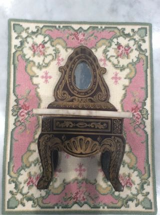 Antique Biedermeier Boulle Style Doll House Vanity W Mirror