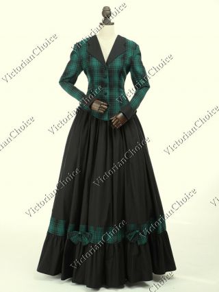 Victorian Civil War Dickens Tartan Vintage Theatrical Cosplay Gown Dress 122 L