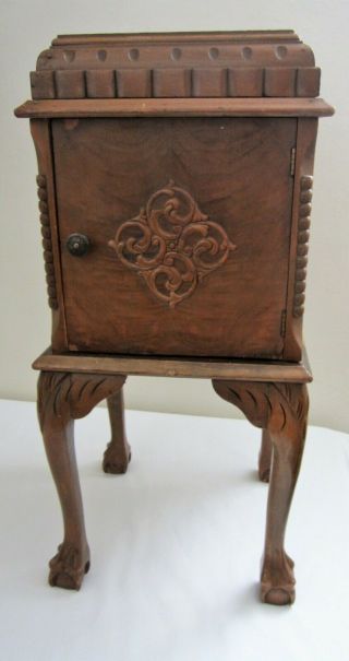 Old Vintage Ornate Wood Tobacco Smoke Stand Ashtray Holder Cigar Cabinet Table