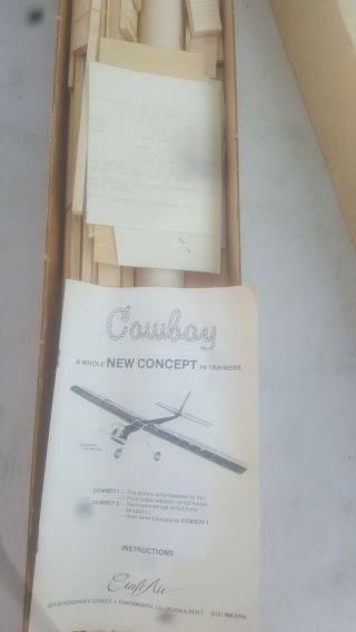 Model Airplane Kit Craft Air Cowboy Vintage 1981 tom Williams NOS USA ALL BALSA 6