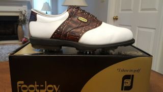 Vintage Footjoy Dryjoys Aquaflex Mens Golf Shoes 53703 Wh/brn Croc 9m