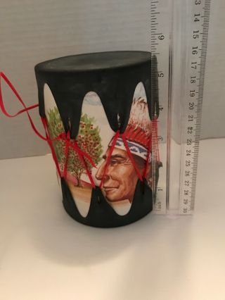 Vintage Native American Indian Toy Drum Rubber Skin 7” Indian Motifs Souvenir